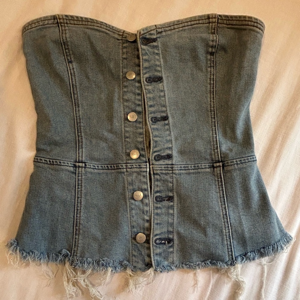 Reformation Blue Denim Button-Up Top